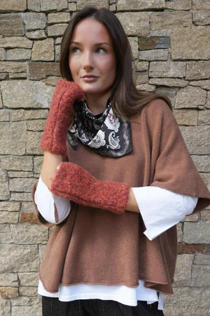 Boucle Fingerless Gloves Rust Melange